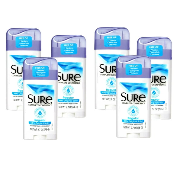 Sure Original Solid Antiperspirant & Deodorant, 48HR Protection, Regular Scent, 2.7 OZ (Pack of 6)
