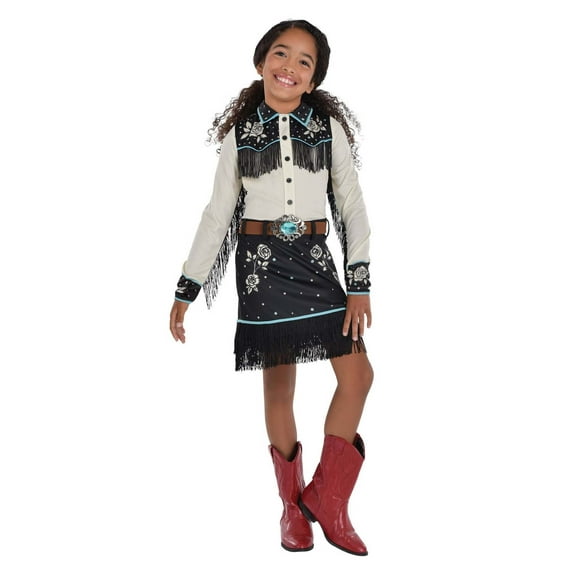 Girls’ Western Cowgirl Costume Dress with Fringe & Belt – Kids’ Rodeo, Halloween & Dress-Up Outfit (Boots Not Included)