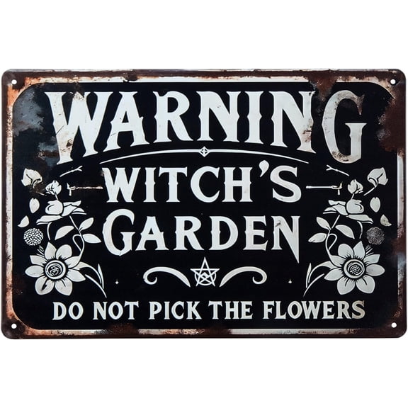 Warning Witch Garden Metal Tin Sign Vintage Wall Decoration Home Kitchen Art Sign 8 x 12 Inch