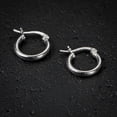 thumbnail image 4 of White Gold Plated 925 Sterling Silver Post Small Lightweight Little Thin French Lock Hoop Earrings, 4 of 6
