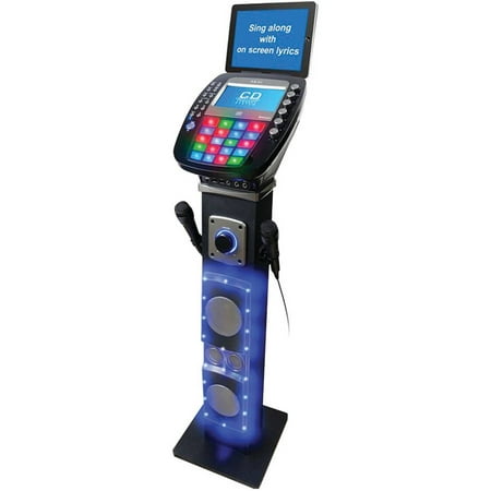 Akai KS878-BT Bluetooth CD Pedestal Karaoke System with USB Playback/Record, 7" Color Display and Multi Color Lighting Effect