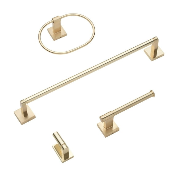 GlideRite Hardware GlideRite 4-Piece Bathroom Hardware Set - 9018-KIT-SQ Pack of 1 - Champagne Gold/Gold Finish