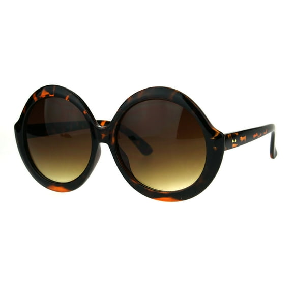 Womens Fem Mod Round Shaggy Groove Hippie Plastic Frame Sunglasses Tortoise Brown