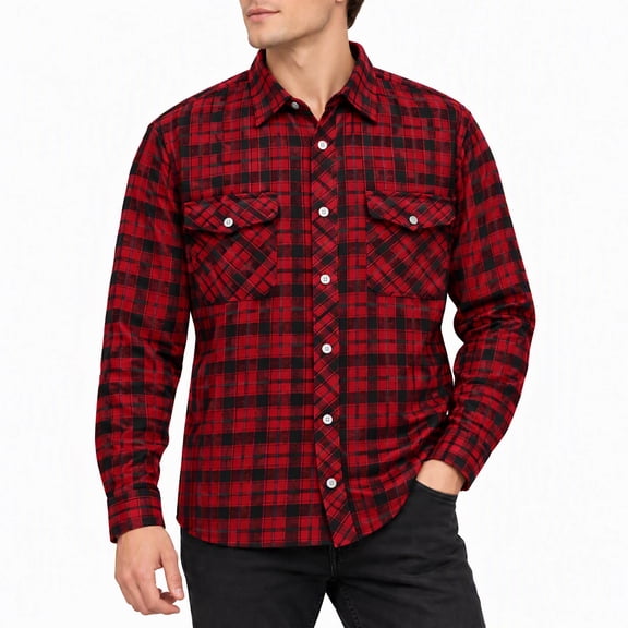 AZoiNM Men's Slim Fit Brushed Flannel Plaid Shirt Long Sleeve Button Down Shirt for Fall