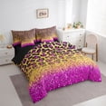 thumbnail image 3 of Homewish Glitter Leopard Print Bedding Comforter Set 7pcs, Modern Fashion Polkadots King Bedding Sets, Gold Fuchsia Diamond Reversible Bed Sheets, Super Cozy Room Decor, 3 of 7