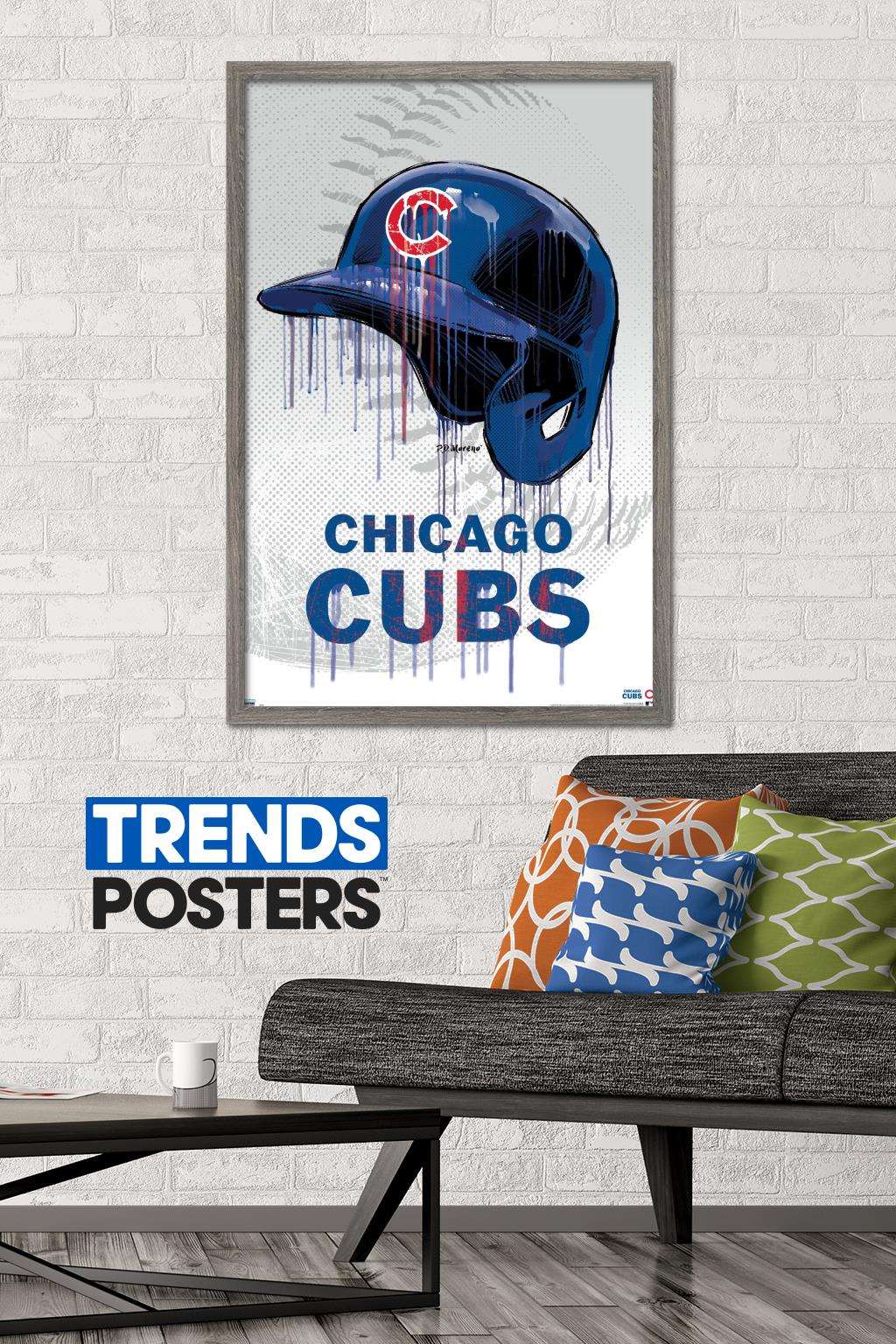 MLB Chicago Cubs - Drip Helmet 20 Wall Poster, 22.375" x 34", Framed