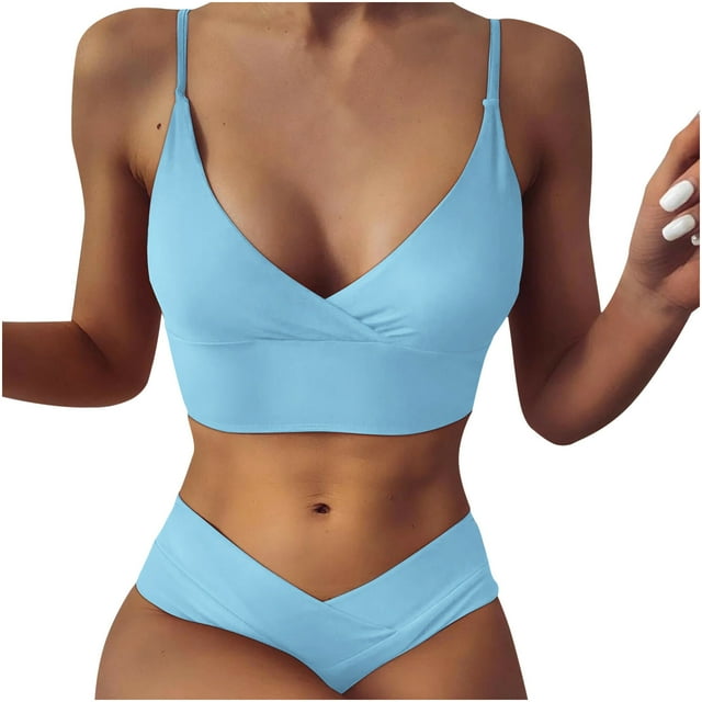 fheaev Two-Piece Set for Women Bikini Swimsuit Triangle String Bathing Suit Spaghetti Straps Bra