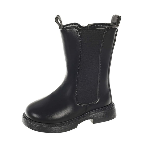 Toddler Kids Mids Calf Chelsea Boots For Girls Slip On Leather Wide Calf Boots Casual Non Slip Riding Booties Black Size 11 Little Child
