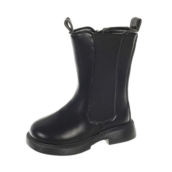Yammkia Toddler Combat Boots Girls Combat Boots Fashion Lace Up Side Zipper Mid Calf Combat Riding Boots Leather Vintage Boot Non Slip Outdoor Boot Size 7 (Black,Toddler 7)