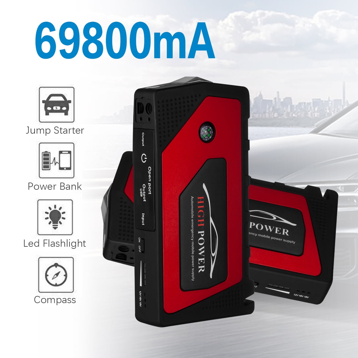 69800mAh 4USB Car Jump Starter Pack Booster Charger Battery Power Bank US STOCK 