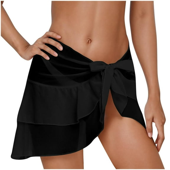 Arnsht Women Swimwear Chiffon Scarf Beach Sarong Bikini Cover Up Beach Vacation Solid Color Swimsuit Wrap Dress Skirt Black L