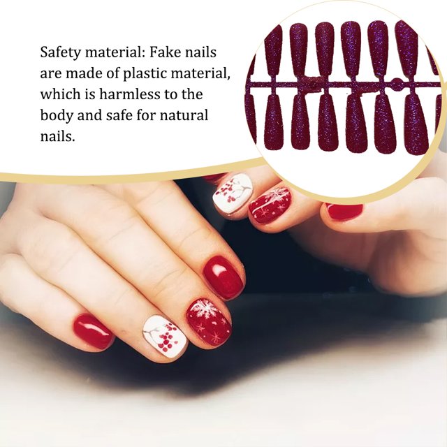 24 Pieces False Nails Glitter Shimmering Powder Full Cover Artificial Nail Tips Simple Operation Fingernail Decal DIY Accessory purple red
