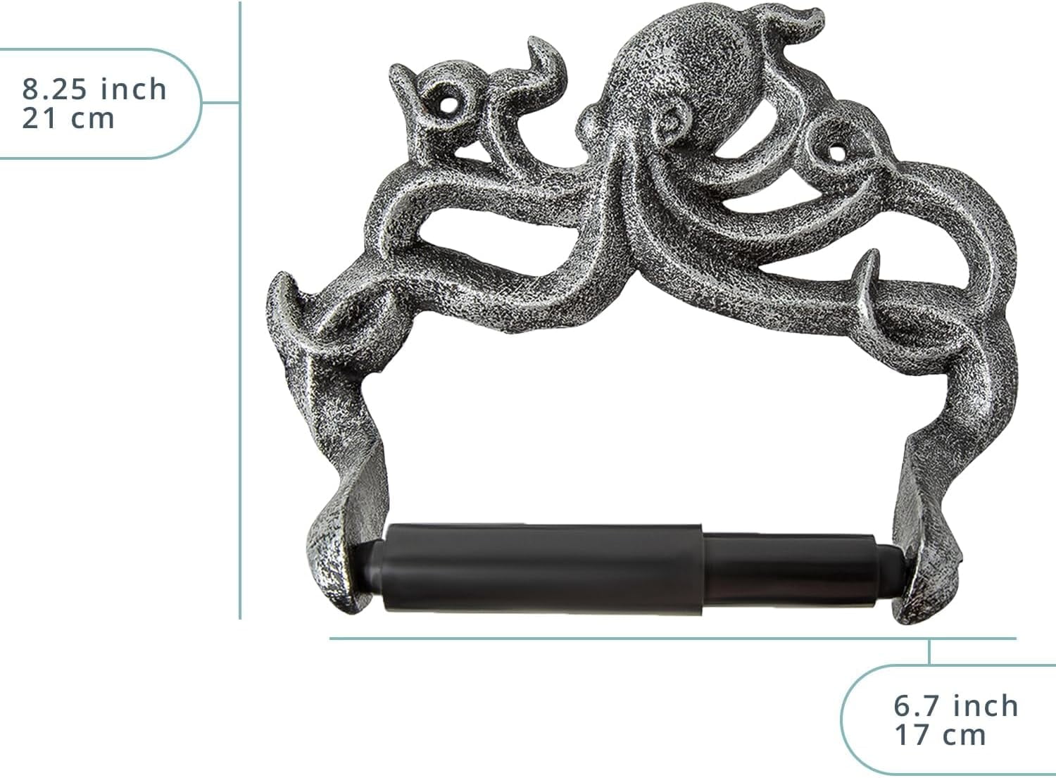 Comfify Cast Iron Octopus Toilet Paper Holder, Wall Mounted Nautical Bathroom Accessory with Screws, Silver/Black