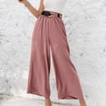 thumbnail image 3 of Bigersell Women's Denim Pants Full Length Pants Women Casual Solid Cotton Linen Drawstring Elastic Waist Long Wide Leg Pants Ladies' Casual Work Pants, 3 of 9