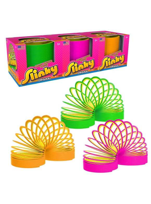 Slinky the Original Walking Spring Toy, Plastic Slinky 3-Pack, Multi-color Neon Spring Toys, Kids Toys for Ages 5 up