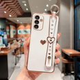 thumbnail image 4 of Compatible with Samsung Galaxy A34 5g Phone Case with Aesthetic Cute Love Heart Wrist Strap Kickstand Luxury Plating Side Elegant Heart Pattern Soft Shockproof Stand Holder Bumper (White), 4 of 11