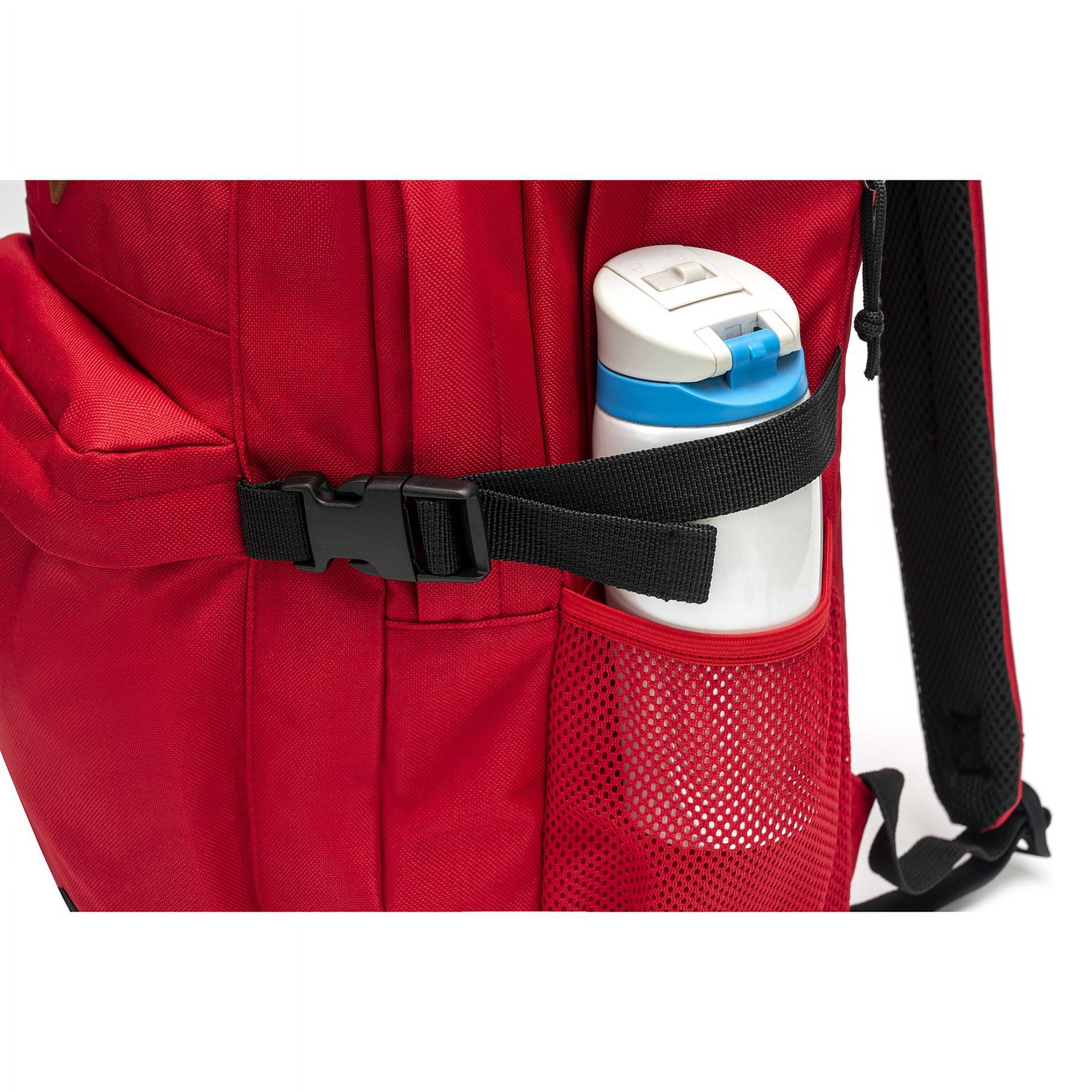 K-Cliffs Multi-Compartment School Backpack  w/Laptop Sleeve, Bottle Holder, and Padded Straps, Unisex, Teen-Adults, Color Red
