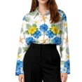 thumbnail image 5 of Minjewel Women's Casual Hawaiian Print Button Down Shirt Long Sleeve with Collar Floral Design Top for Spring Summer Fashion Beach Party Outfit,Yellow,3XL, 5 of 6
