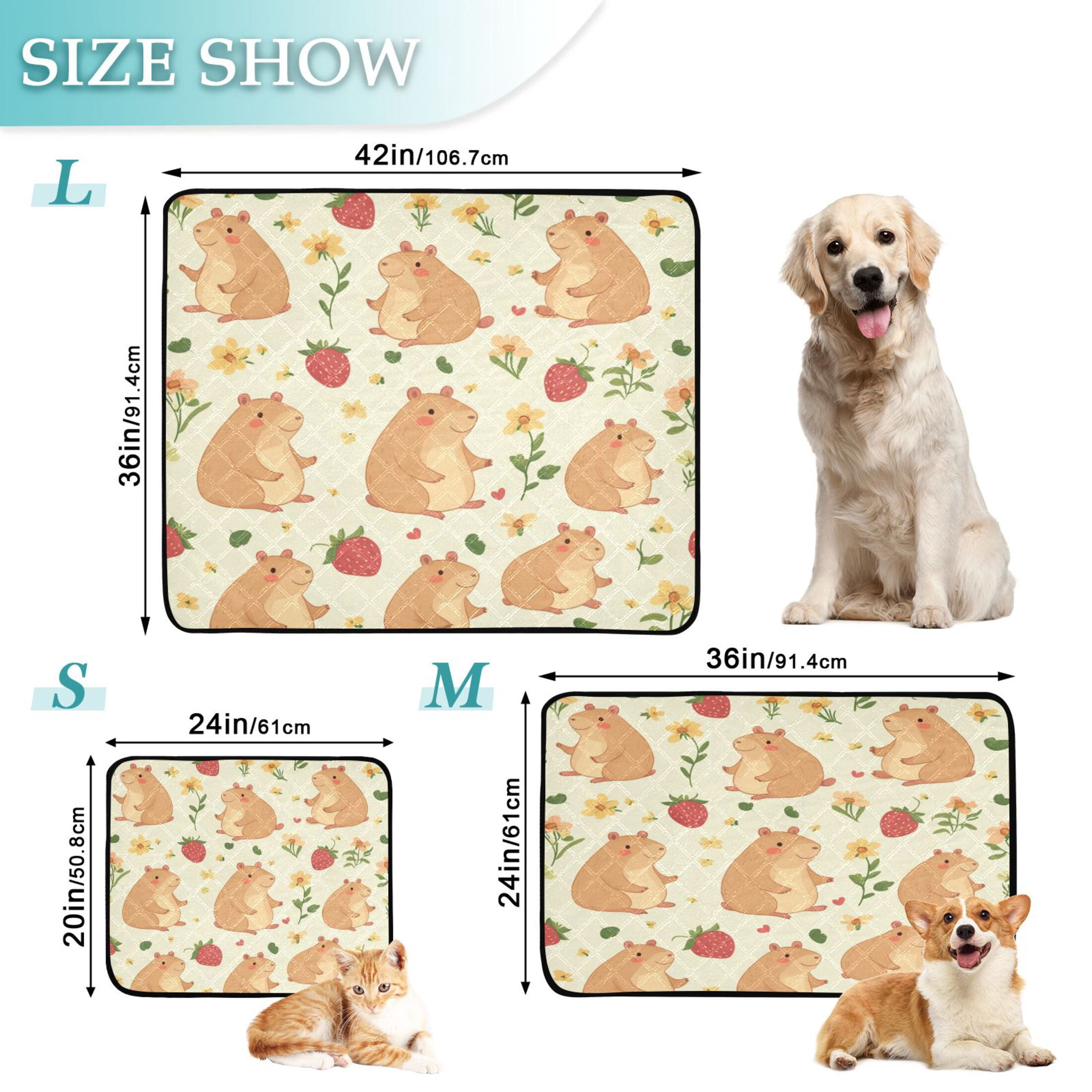 Washable Pet Pee Pads with Super Absorbent Reusable Training Pads for Dogs & Cats Capybaras and Strawberries