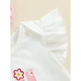 thumbnail image 2 of Niusricy Toddler Baby Girl Summer Outfit Sets 0-18M Kids Fly Sleeve Romper Letter Embroidery Jumpsuits with Floral Pattern Belted Shorts and Bow Headband Infant Newborn Fashion Cute Clothes for Daily, 2 of 9