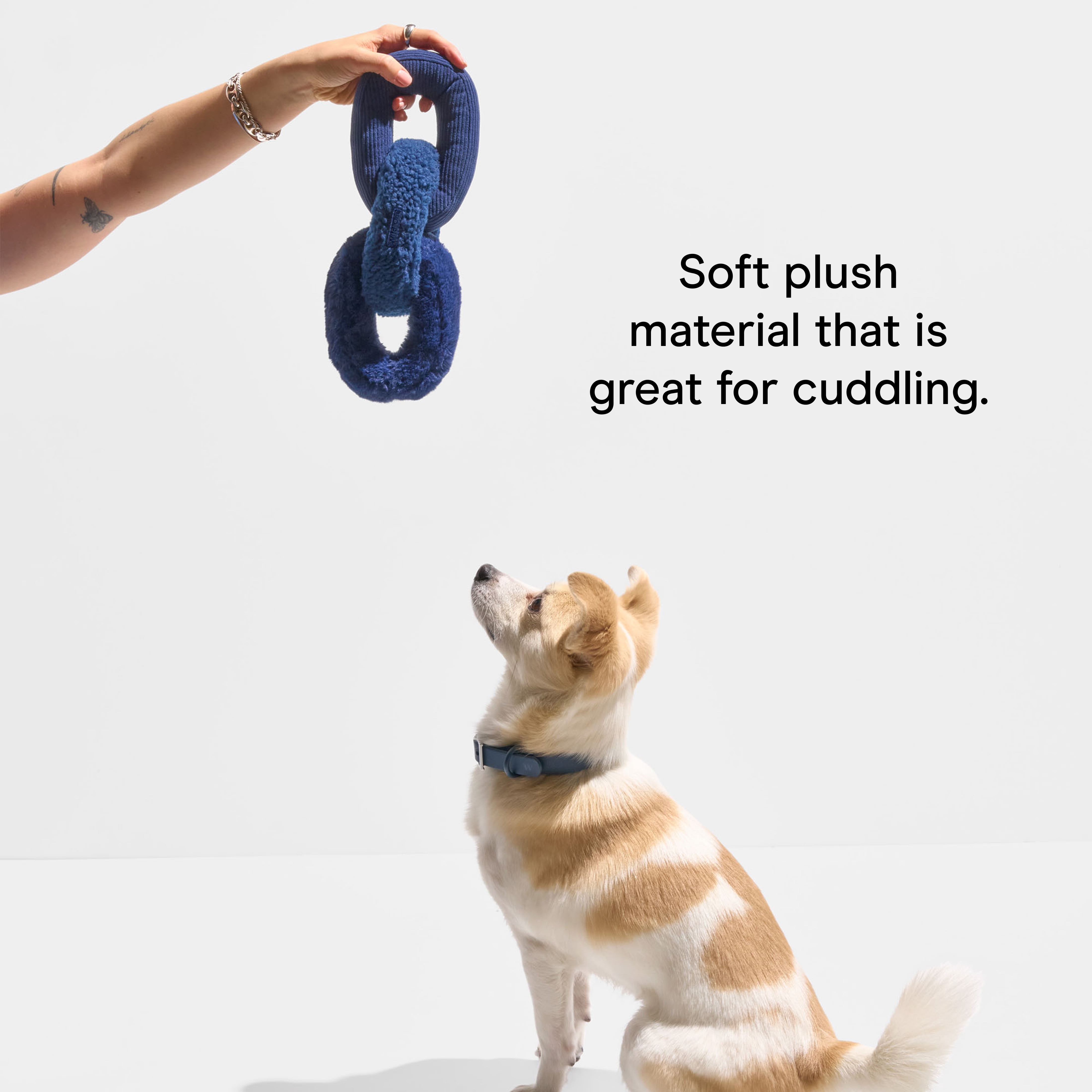 Wild One Durable Plush Chew Chain Dog Toy, Mental Enrichment with Squeaker, For Moderate Chewers, Navy Blue