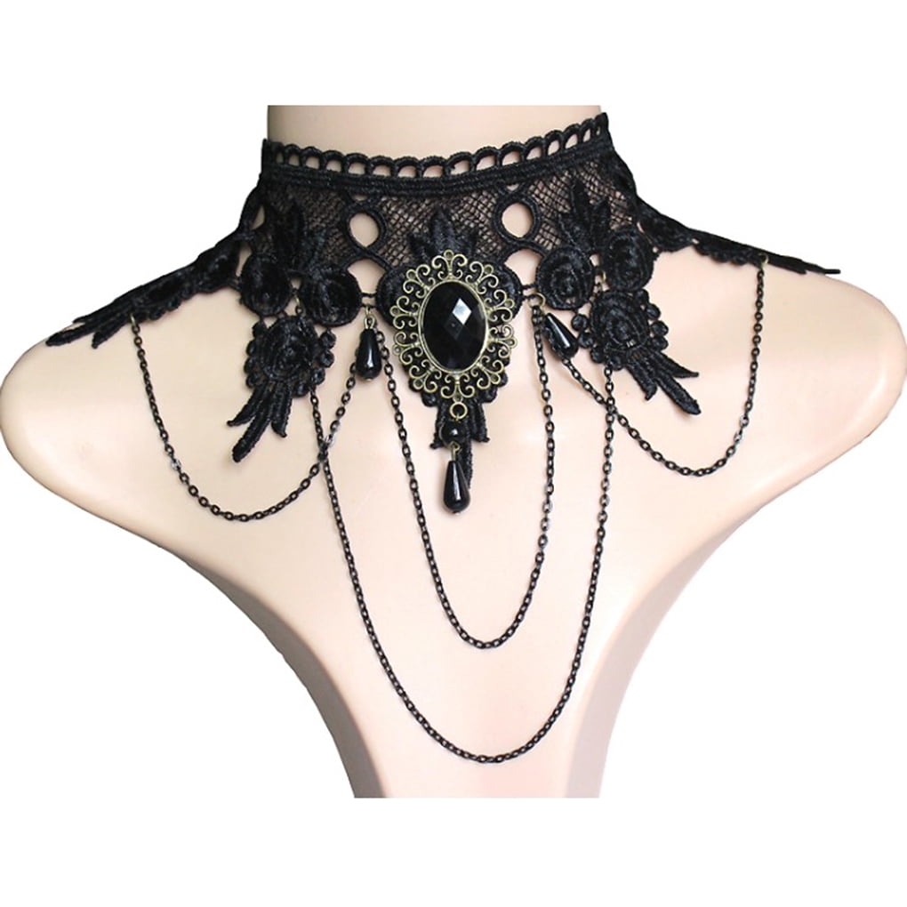1 Chic black tassel lace choker victorian gothic coller necklace 