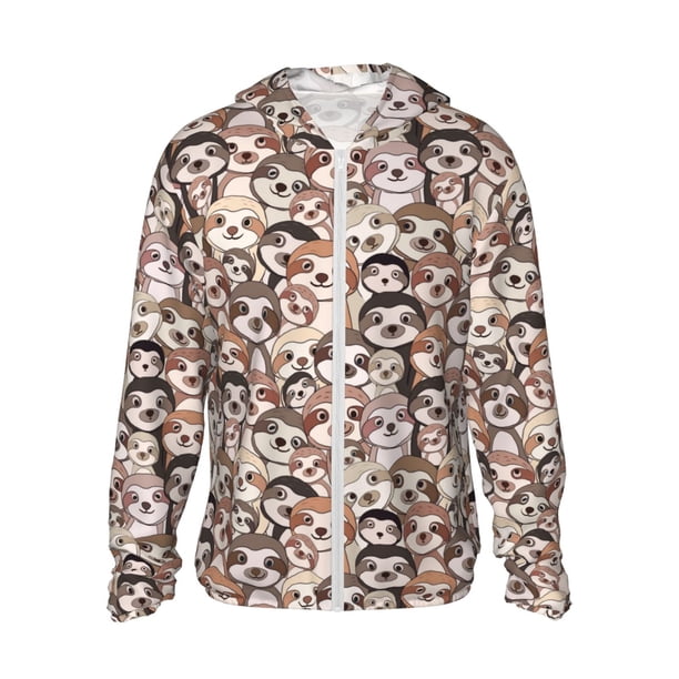 Fotbe Brown Sloth Chaqueta con Protección Solar UPF 50+ para Hombre y Mujer, Camisa con Capucha y Bolsillos-XX-Large