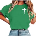 thumbnail image 2 of T-Shirt for Women Crewneck Short Sleeve Vintage Loose Fit Cross Graphic Print Cotton Feel Fabric Soft Breathable Streetwear Casual Daily Wearing, 2 of 5