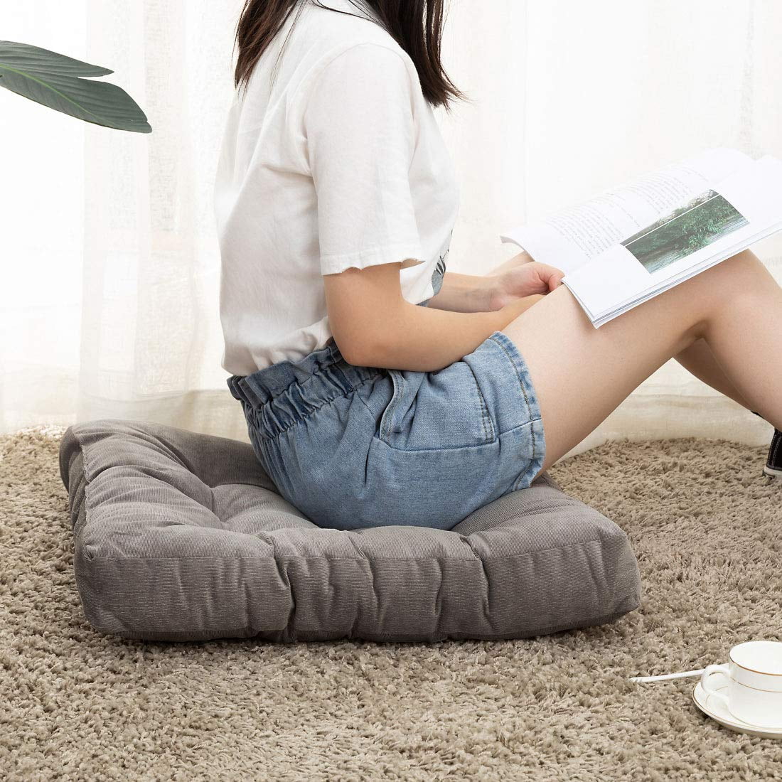 Large Seating Square Floor Cushion, Thick Cotton Linen Meditation