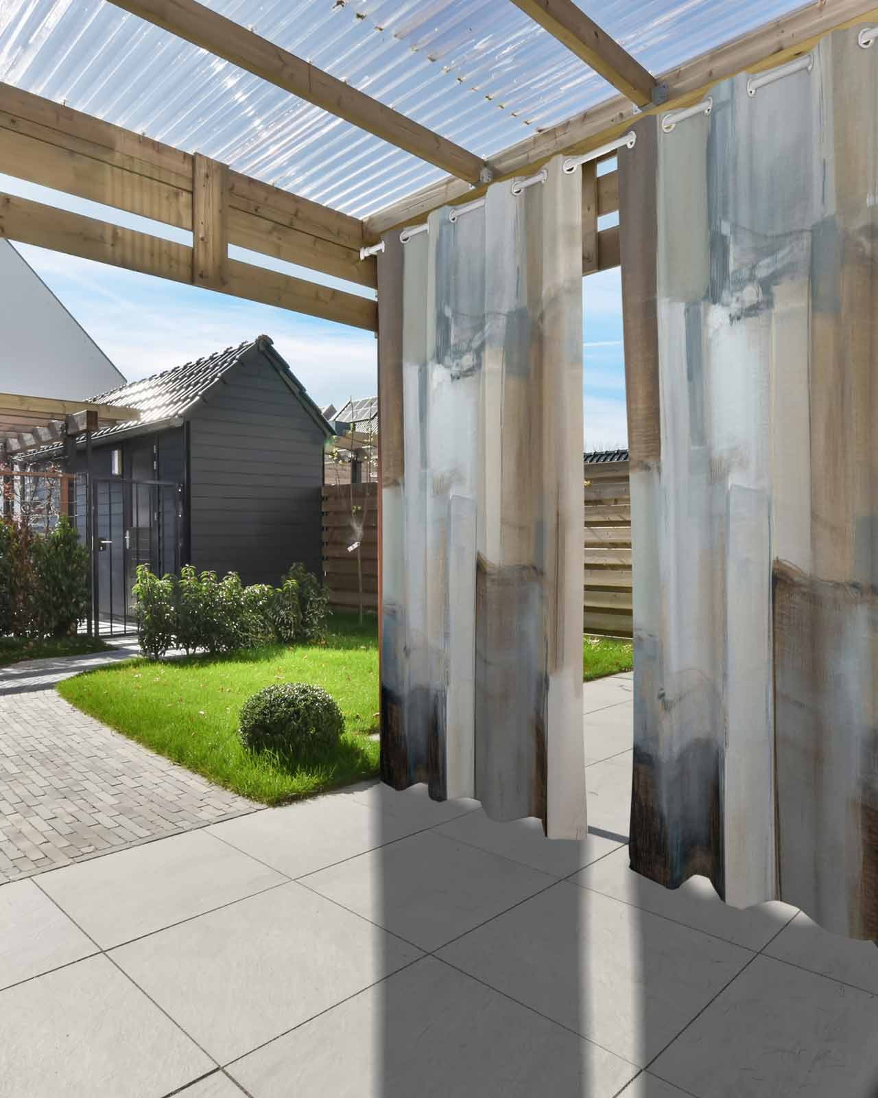 Blue Grey Art Outdoor Curtains for Patio, Vintage Painting Abstract Retro Art Privacy Drapes Grommet Waterproof Outside Curtains for Porch/Cabana/Balcony 54"x 95", 2 Panel