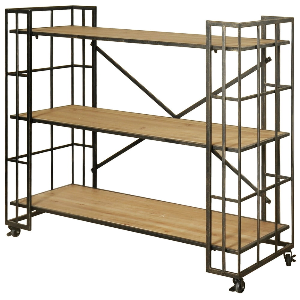 Industrial Styled 3Shelf Bookcase w/ Locking Wheels Dark Bronze