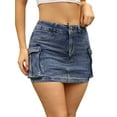 thumbnail image 4 of INSPIRE CHIC Women's Cargo Denim Stretch Y2K Flap Pockets Button Bodycon Mini Jean Skirt 2XL Blue, 4 of 5