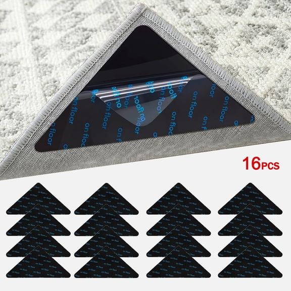 16 Pcs Rug Tape,Anti Slip Rug Pads Grippers for Hardwood Floors and Tiles,No Residue,Reusable Carpet Tape for Area Rugs, Double-Sided Adhesive Rug Stickers