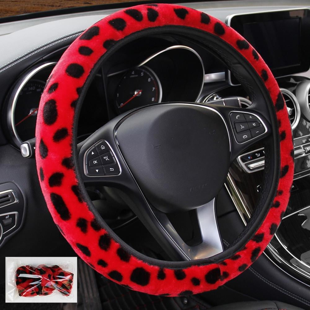Universal 15" Auto Car Steering Wheel Cover Leopard Print Plush Elastic