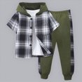thumbnail image 2 of Kids Toddler Boys 2 Piece Summer Outfit Plaid Color Front Button Down Hoodie Top and Jogger Sweatpants Sets Kaprioy, 2 of 9