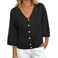thumbnail image 7 of Half Sleeve Solid Color V Neck Women Casual Button Down Cardigan Knit Tops, 7 of 7