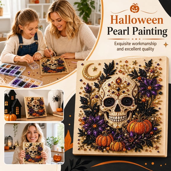 Halloween Pearl Art DIY Kit, Ghost Bead Craft Desktop Decoration Set, Creative Handmade Home Decor Project for Seasonal Display and DIY Activities