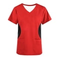 thumbnail image 5 of Elainilye Fashion Work Shirts for Women Short Sleeve V-Neck Tops Working Uniform Printing Pocket Blouse Tops,Red, 5 of 5