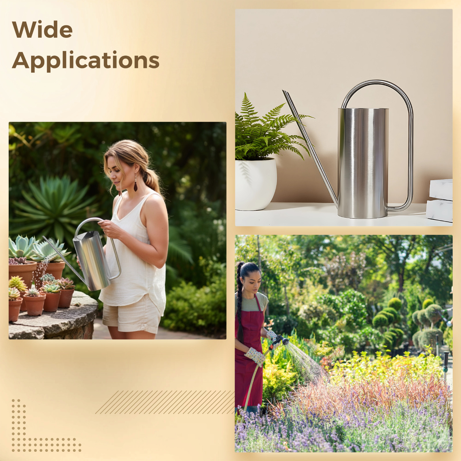 50.7 fl oz 1.5 l Stainless Steel Watering Can, Long Spout Watering Cans for Indoor Plants, Modern Garden Watering Can Pot 10.6 x 10.6 x 3.9 in / 27 x 27 x 10 cm