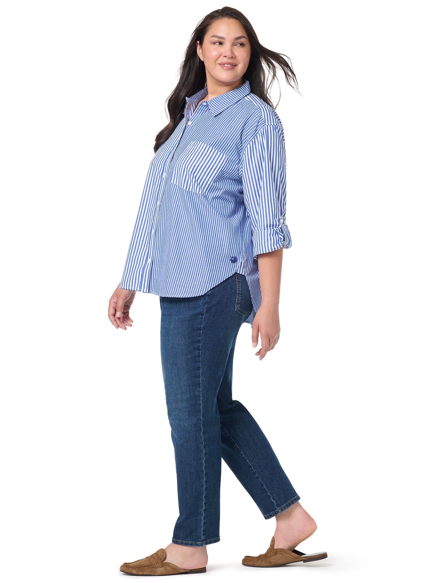 Gloria Vanderbilt Swan Series Women's Plus Amanda Oversized Shirt, Sizes 0X-4X