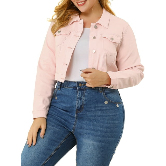 GRACE & GRANDEUR Juniors Plus Size Jean Button Outfits Fashion Cropped Denim Jackets