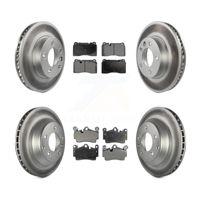 Transit Auto Front Rear Coated Disc Brake Rotors and Ceramic Pads Kit (6Pc) for Car 2008-2010 Volkswagen Touareg with 330mm Diameter Rotor 4 Piston Caliper KGT-103152