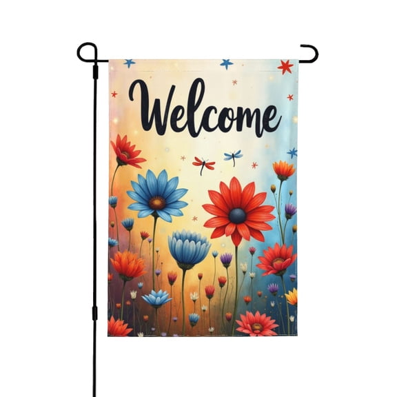4th Of July Patriotic Floral Garden Flag 12.5x18 Inch Double Sided For Outside Small Burlap Independence Day Welcome Yard Decorations 1 Flag