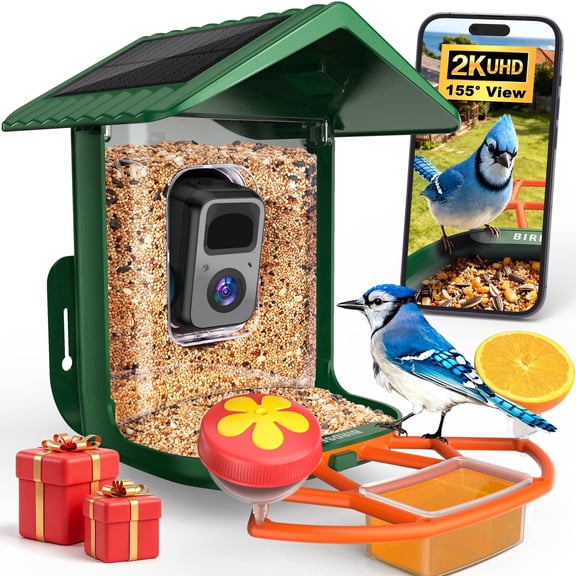 Bird Feeder with Camera Solar Powered 2K HD Live Instant Alert with 32GB Card AI Identify Wildlife Camera Bird Feeder 2.4G Wireless Gift to Mom Dad