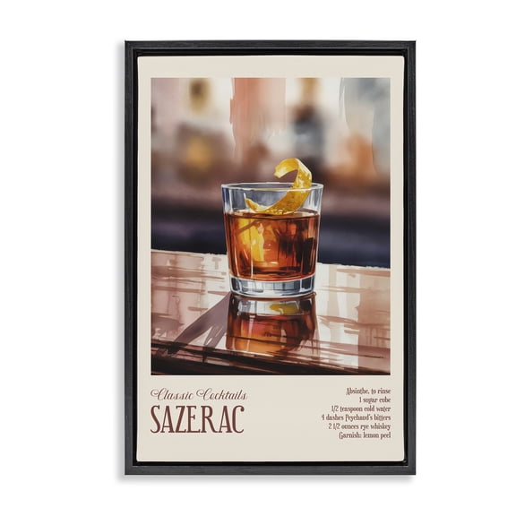 Stupell Industries Sazerac on Reflective Surface Black Framed Floater Canvas Wall Art, design by Andreas Magnusson