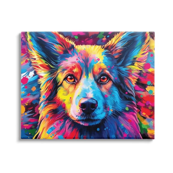 Stupell Industries Dog with Vivid Paint Splash Animals & Insects Painting Gallery Wrapped Canvas Art Print Wall Art, 20 x 16