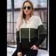 thumbnail image 5 of Sudadera de Lana Extragrande con Capucha y Colores Contrastantes para Mujer, de Punto, con Cuello en V, Informal, con Bolsillos y Verde M, 5 of 9