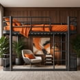 thumbnail image 3 of Queen over Queen Bunk Bed, Metal Frame, Ladders & Guardrails, Space-Saving, Teens Adults, Black, 3 of 10