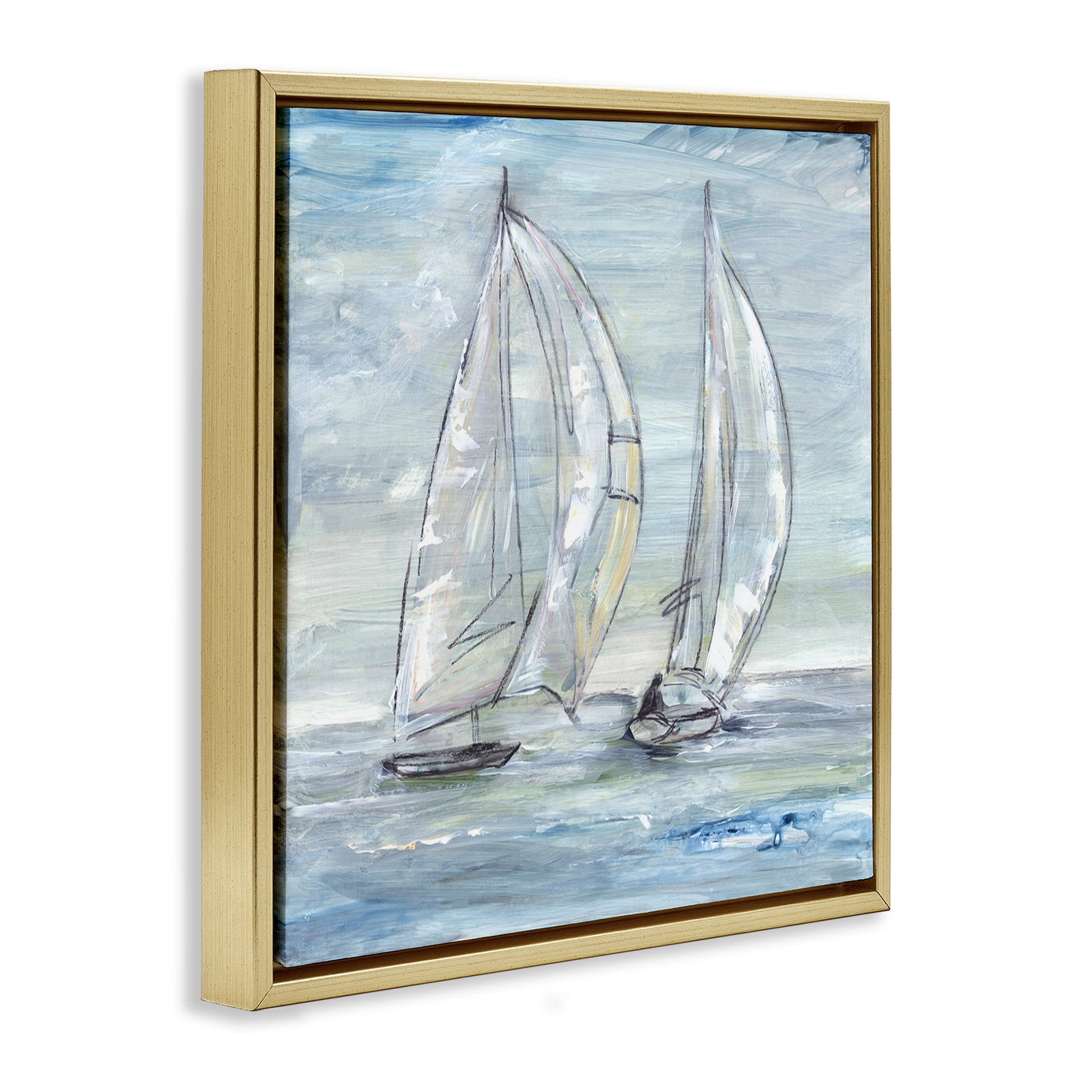 Stupell Industries Windswept Sailboat Duo Nautical & Beach Painting Gold Floater Framed Canvas Art Print Wall Art, 25 x 25