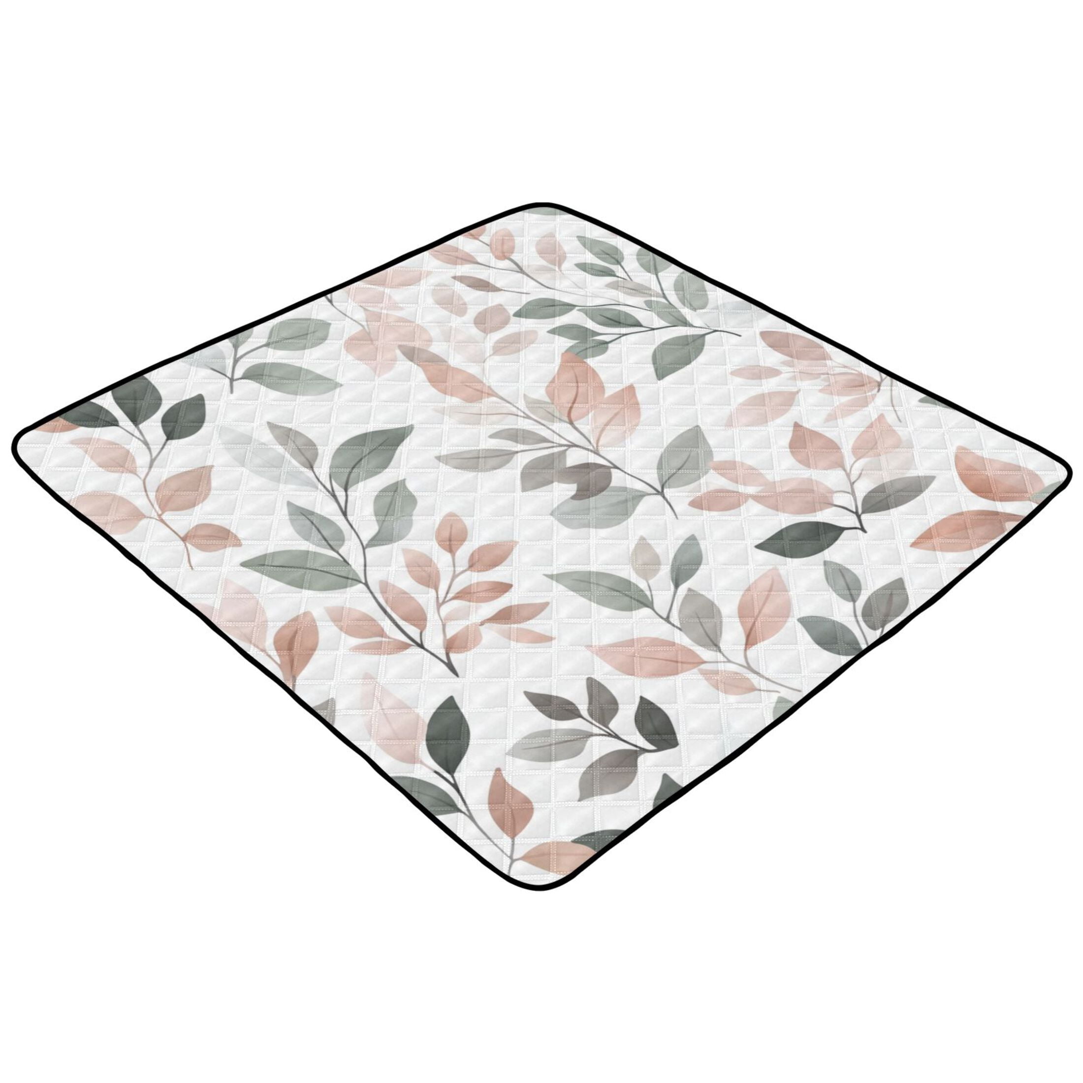 WOBOGO A Pattern Of Leaves in Soft Pinks Baby Playmats Extra Large Waterproof Rollable Activity Pads for Toddlers 50×50inch